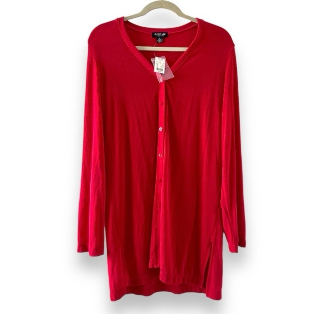 August Max Red Button Up Slinky Long Sleeve Shirt Women’s Size Large NWT Coastal